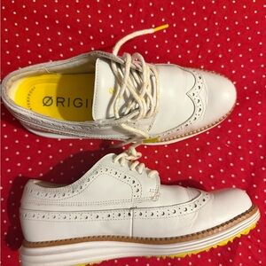 Cole Haan OriginalGrand Wingtip White Leather Wingtop Shoes with Yellow Soles